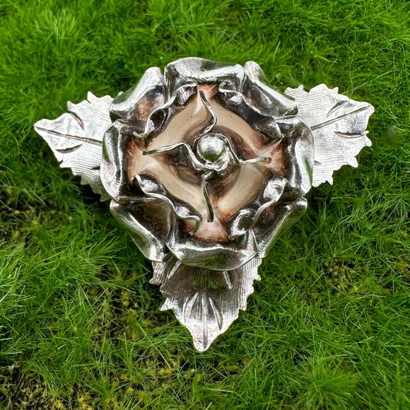 Taxco Mexico Silver Rose Brooch | 980 Floral Elegant Pin | Signed TB-51 - Picture 2 of 12